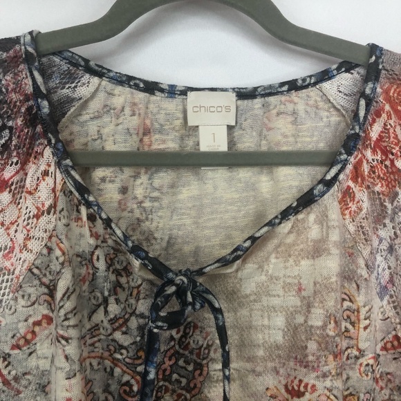 Chico’s Top Drawstring Cutout Sleeves Muted Colors Boho Peasant - Picture 3 of 11